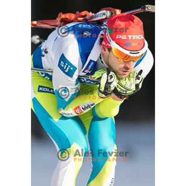 Jakov Fak during BMW IBU World Cup Biathlon Men 10k Sprint at Pokljuka, Slovenia on December 17, 2015