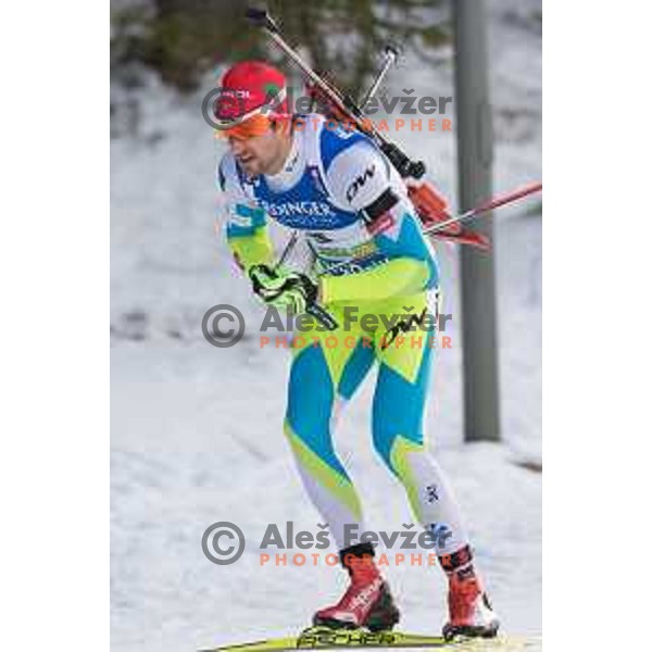 Jakov Fak during BMW IBU World Cup Biathlon Men 10k Sprint at Pokljuka, Slovenia on December 17, 2015