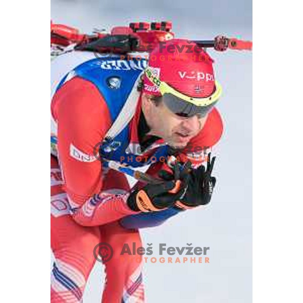 Ole Einar Bjorendalen during BMW IBU World Cup Biathlon Men 10k Sprint at Pokljuka, Slovenia on December 17, 2015