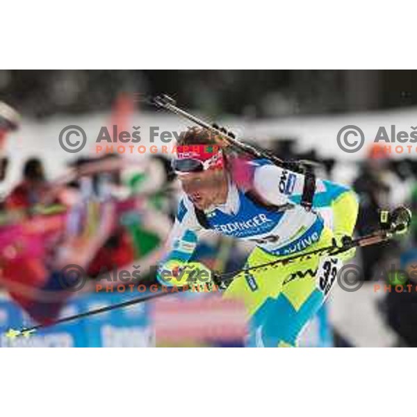 Klemen Bauer during BMW IBU World Cup Biathlon Men 10k Sprint at Pokljuka, Slovenia on December 17, 2015