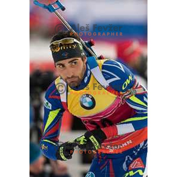 Martin Fourcade during BMW IBU World Cup Biathlon Men 10k Sprint at Pokljuka, Slovenia on December 17, 2015