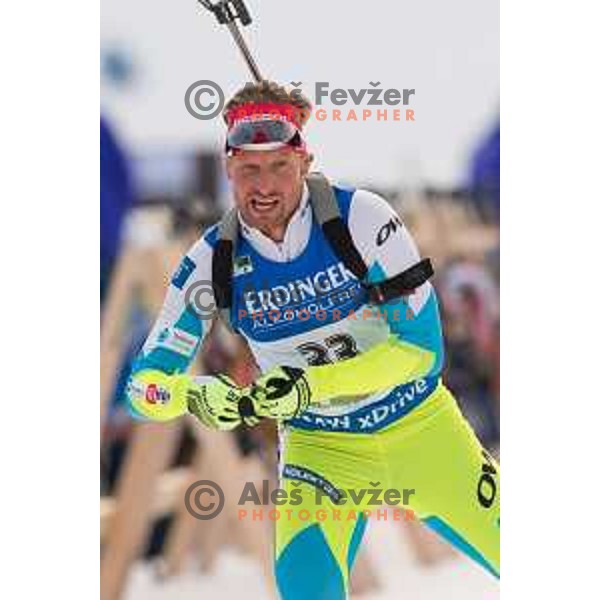 Klemen Bauer during BMW IBU World Cup Biathlon Men 10k Sprint at Pokljuka, Slovenia on December 17, 2015