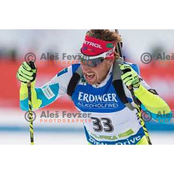 Klemen Bauer during BMW IBU World Cup Biathlon Men 10k Sprint at Pokljuka, Slovenia on December 17, 2015