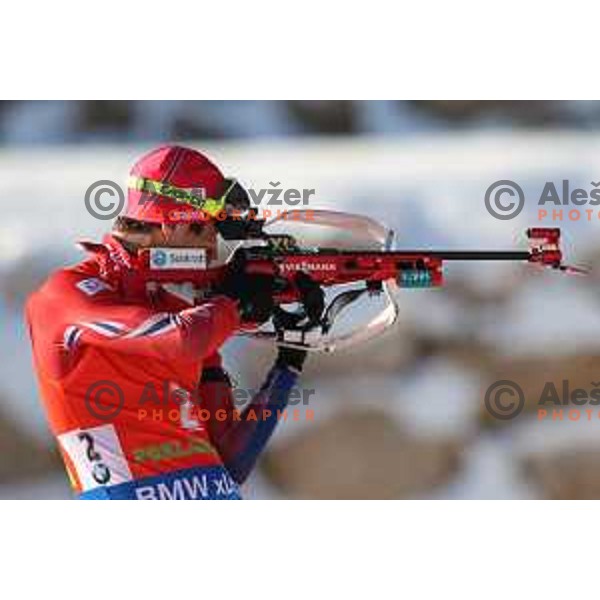 Simon Schempp during BMW IBU World Cup Biathlon Men Pursuit 12.5km at Pokljuka, Slovenia on December 19, 2015