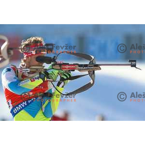 Klemen Bauer during BMW IBU World Cup Biathlon Men Pursuit 12.5km at Pokljuka, Slovenia on December 19, 2015