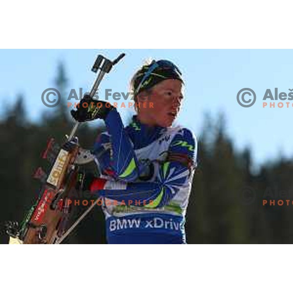 Marie Dorin Habert during BMW IBU World Cup Biathlon Women Pursuit 10km at Pokljuka, Slovenia on December 19, 2015