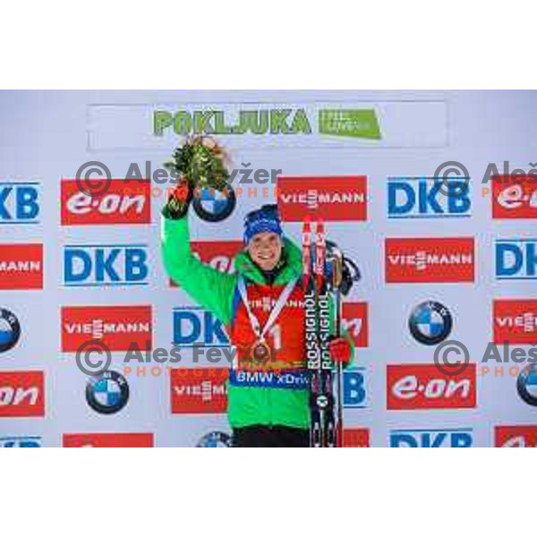 Simon Schempp during BMW IBU World Cup Biathlon Men Pursuit 12.5km at Pokljuka, Slovenia on December 19, 2015