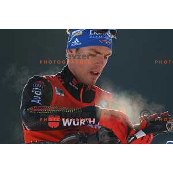 Simon Schempp during BMW IBU World Cup Biathlon Men Pursuit 12.5km at Pokljuka, Slovenia on December 19, 2015