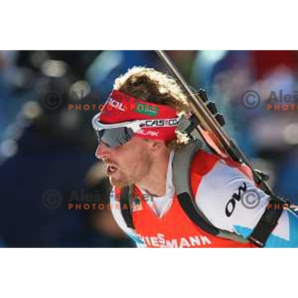 Klemen Bauer during BMW IBU World Cup Biathlon Men Pursuit 12.5km at Pokljuka, Slovenia on December 19, 2015