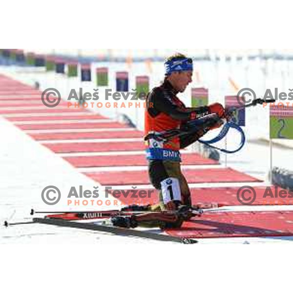Simon Schempp during BMW IBU World Cup Biathlon Men Pursuit 12.5km at Pokljuka, Slovenia on December 19, 2015