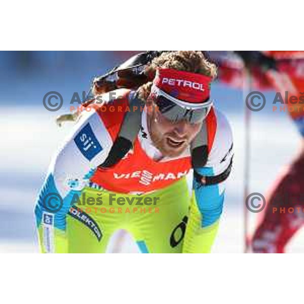 Klemen Bauer during BMW IBU World Cup Biathlon Men Pursuit 12.5km at Pokljuka, Slovenia on December 19, 2015