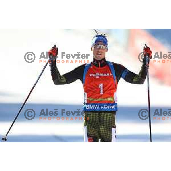 Simon Schempp during BMW IBU World Cup Biathlon Men Pursuit 12.5km at Pokljuka, Slovenia on December 19, 2015