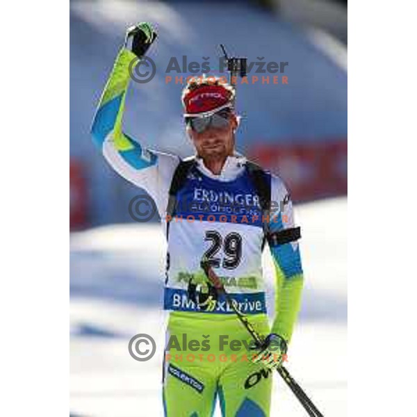 Klemen Bauer during BMW IBU World Cup Biathlon Men Mass Start 15km at Pokljuka, Slovenia on December 20, 2015