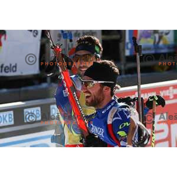 Jean Guillaume Beatrix and Martin Fourcade during BMW IBU World Cup Biathlon Men Mass Start 15km at Pokljuka, Slovenia on December 20, 2015