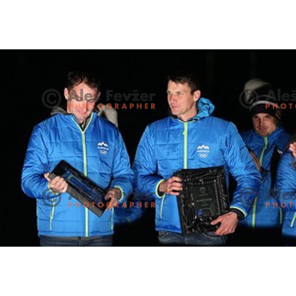 Primoz Kozmus and Miha Pirih at Presentation of Slovenia athletes candidates for Rio 2016 Summer Olympic games at Bled, Slovenia on December 30, 2015