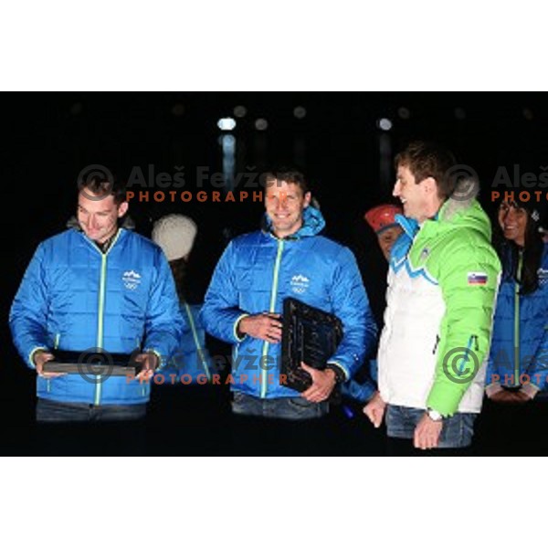 Primoz Kozmus and Miha Pirih at Presentation of Slovenia athletes candidates for Rio 2016 Summer Olympic games at Bled, Slovenia on December 30, 2015