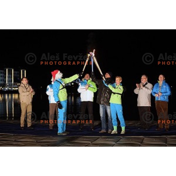 Jani Klemencic, Borut Pahor, Brigita Bukovec at Presentation of Slovenia athletes candidates for Rio 2016 Summer Olympic games at Bled, Slovenia on December 30, 2015