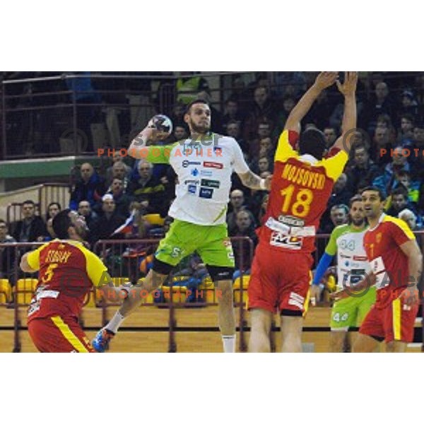 Mackovsek in action during friendly handball match between Slovenia and Macedonia in Krsko, Slovenia on January 4, 2016
