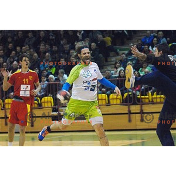 Dean Bombac in action during friendly handball match between Slovenia and Macedonia in Krsko, Slovenia on January 4, 2016