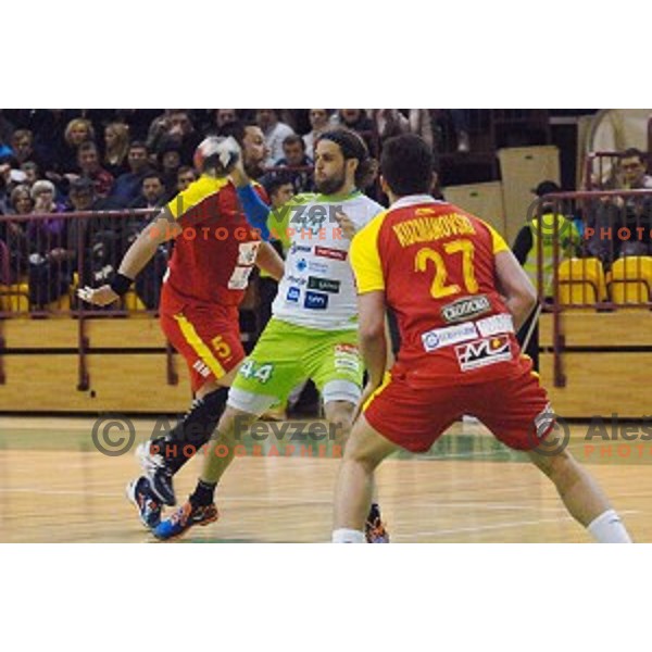 Dean Bombac in action during friendly handball match between Slovenia and Macedonia in Krsko, Slovenia on January 4, 2016