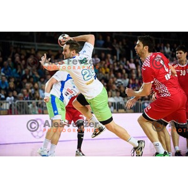 Luka Zvizej in action during friendly handball match between Slovenia - Croatia, Bonifika, Koper, 09.01.2016