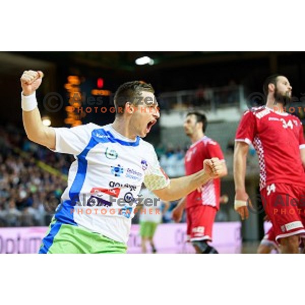 Gasper Marguc in action during friendly handball match between Slovenia - Croatia, Bonifika, Koper, 09.01.2016