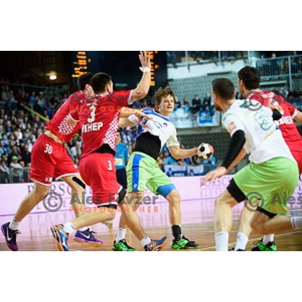 Jure Dolenec in action during friendly handball match between Slovenia - Croatia, Bonifika, Koper, 09.01.2016