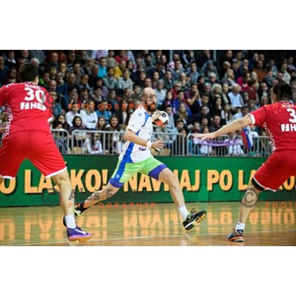 Vid Kavticnik in action during friendly handball match between Slovenia - Croatia, Bonifika, Koper, 09.01.2016