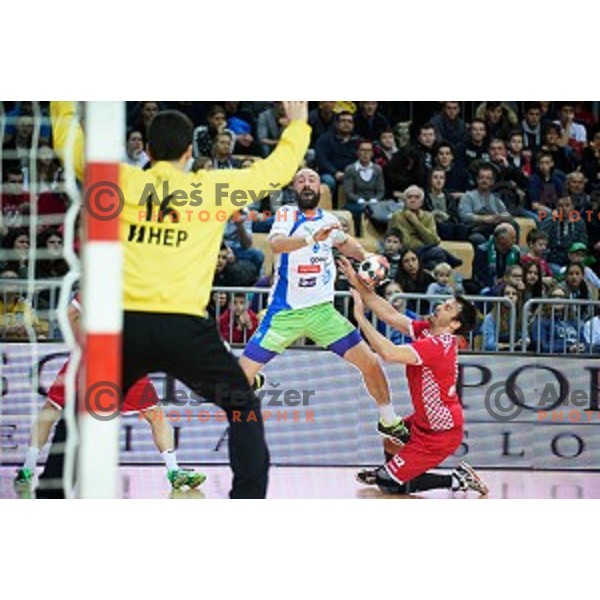 Vid Kavticnik in action during friendly handball match between Slovenia - Croatia, Bonifika, Koper, 09.01.2016