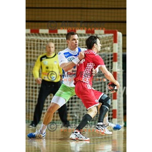 Vid Poteko in action during friendly handball match between Slovenia - Croatia, Bonifika, Koper, 09.01.2016