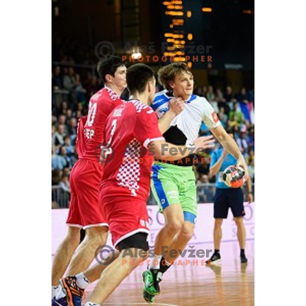 Jure Dolenec in action during friendly handball match between Slovenia - Croatia, Bonifika, Koper, 09.01.2016