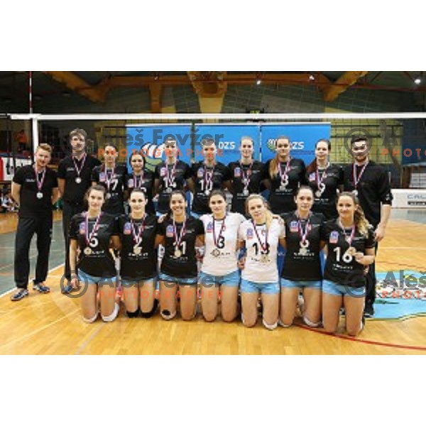 Players of Calcit Volleyball runners-up in the Final of Slovenian Volleyball Cup between Calcit Volleyball and Nova KBM Branik in Kamnik, Slovenia on January 9, 2016