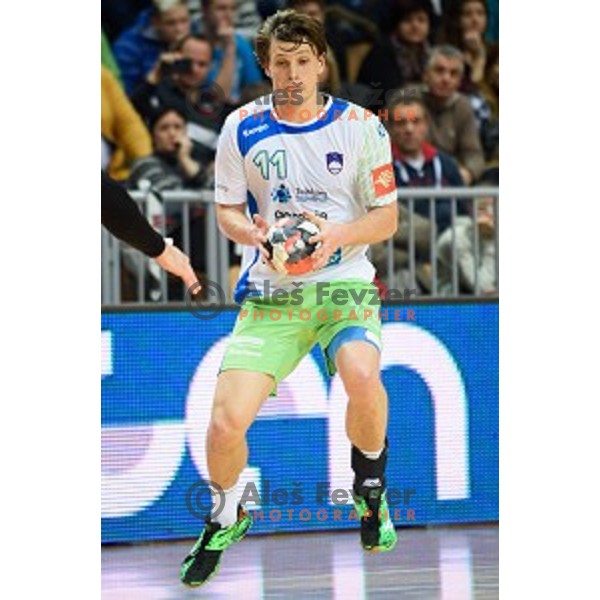 Jure Dolenec in action during friendly handball match between Slovenia - Croatia, Bonifika, Koper, 09.01.2016