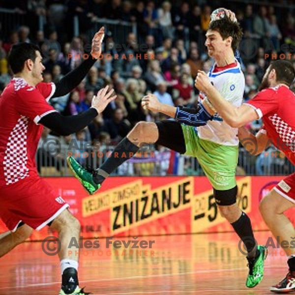 Sebastian Skube in action during friendly handball match between Slovenia - Croatia, Bonifika, Koper, 09.01.2016