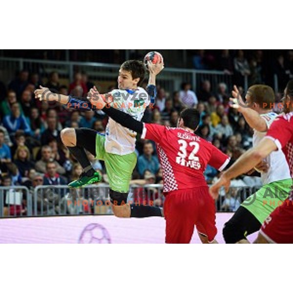 Sebastian Skube in action during friendly handball match between Slovenia - Croatia, Bonifika, Koper, 09.01.2016