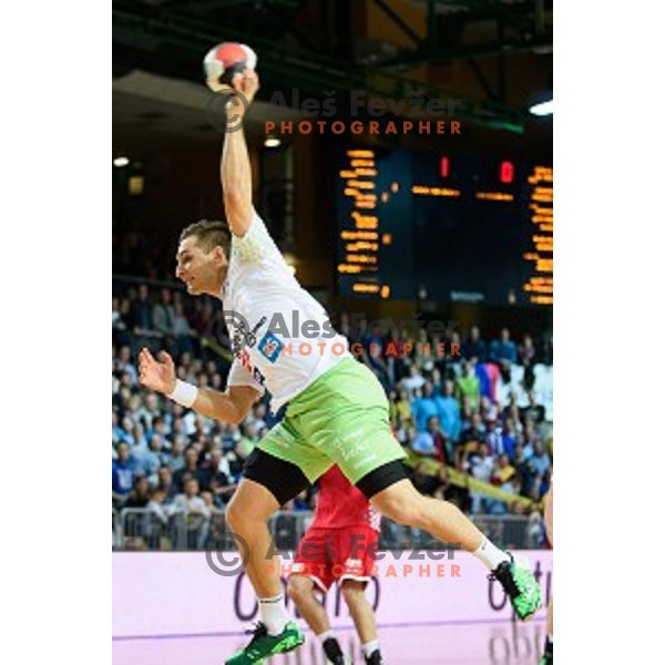 Gasper Marguc in action during friendly handball match between Slovenia - Croatia, Bonifika, Koper, 09.01.2016