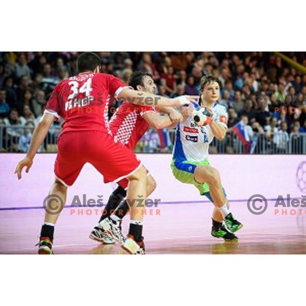 Jure Dolenec in action during friendly handball match between Slovenia - Croatia, Bonifika, Koper, 09.01.2016