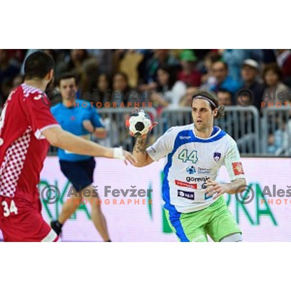 Dean Bombac in action during friendly handball match between Slovenia - Croatia, Bonifika, Koper, 09.01.2016