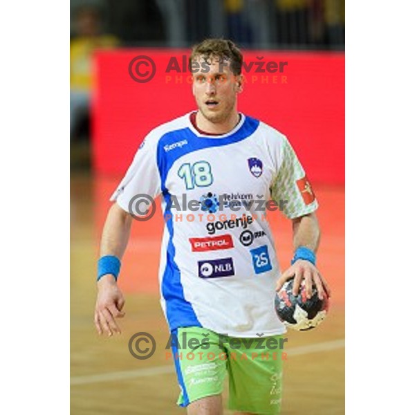 David Miklavcic in action during friendly handball match between Slovenia - Croatia, Bonifika, Koper, 09.01.2016