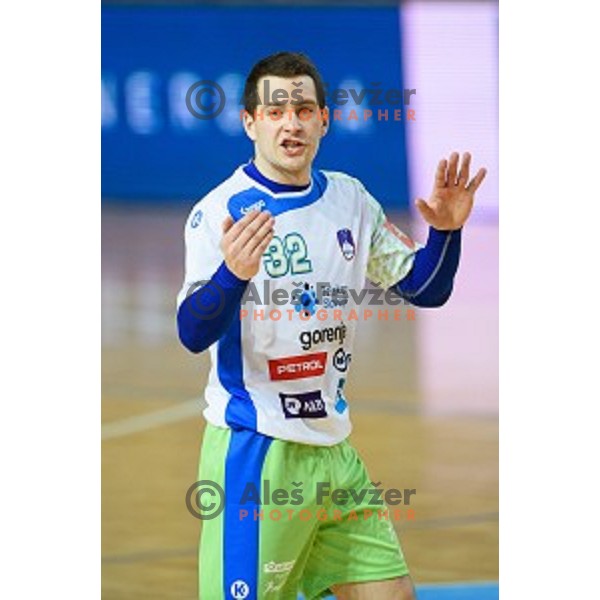 Miha Zarabec in action during friendly handball match between Slovenia - Croatia, Bonifika, Koper, 09.01.2016