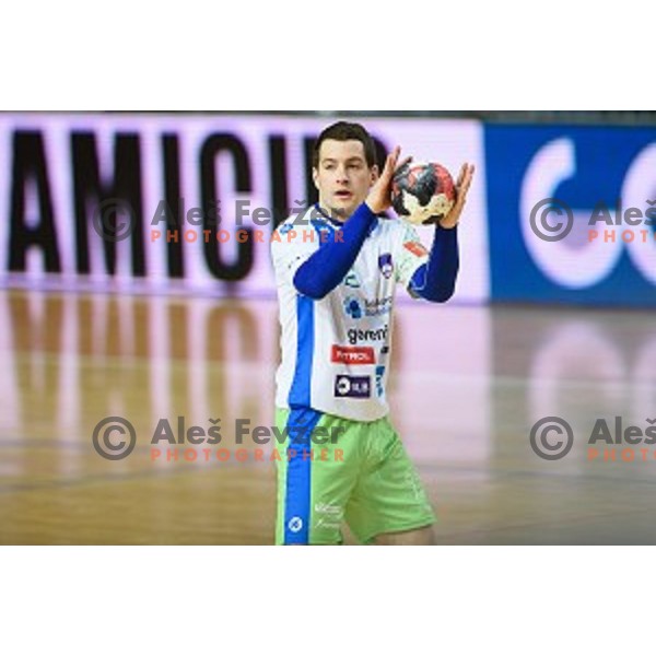 Miha Zarabec in action during friendly handball match between Slovenia - Croatia, Bonifika, Koper, 09.01.2016