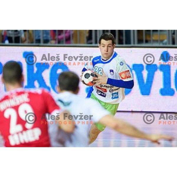 Miha Zarabec in action during friendly handball match between Slovenia - Croatia, Bonifika, Koper, 09.01.2016