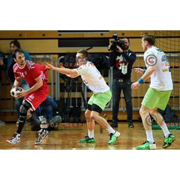 Gasper Marguc in action during friendly handball match between Slovenia - Croatia, Bonifika, Koper, 09.01.2016