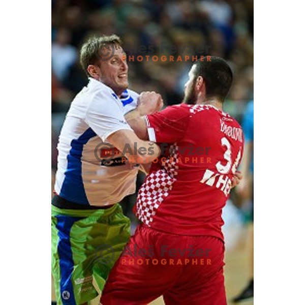 David Miklavcic in action during friendly handball match between Slovenia - Croatia, Bonifika, Koper, 09.01.2016