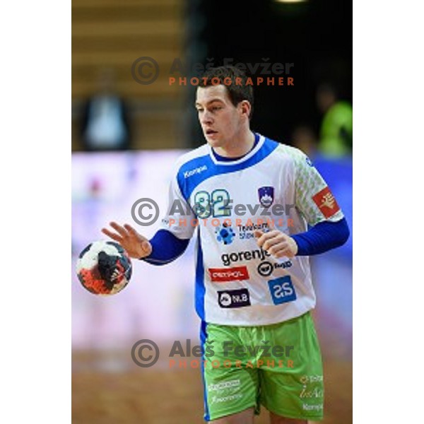 Miha Zarabec in action during friendly handball match between Slovenia - Croatia, Bonifika, Koper, 09.01.2016