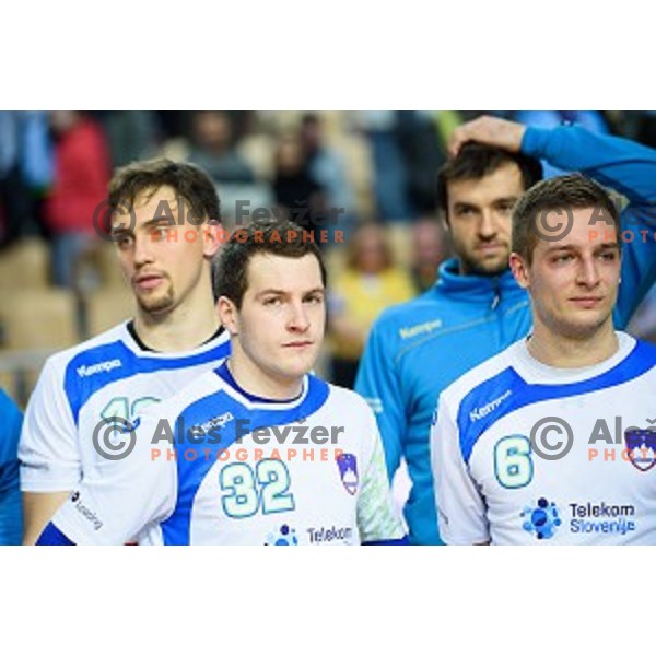 Miha Zarabec, Gasper Marguc in action during friendly handball match between Slovenia - Croatia, Bonifika, Koper, 09.01.2016