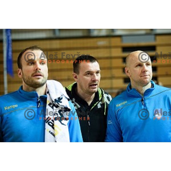 Uros Zorman, Uros Serbec, Gorazd Skof in action during friendly handball match between Slovenia - Croatia, Bonifika, Koper, 09.01.2016