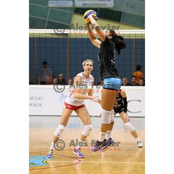 Cecilia Aragao in action in the Final of Slovenian Volleyball Cup between Calcit Volleyball and Nova KBM Branik in Kamnik, Slovenia on January 9, 2016