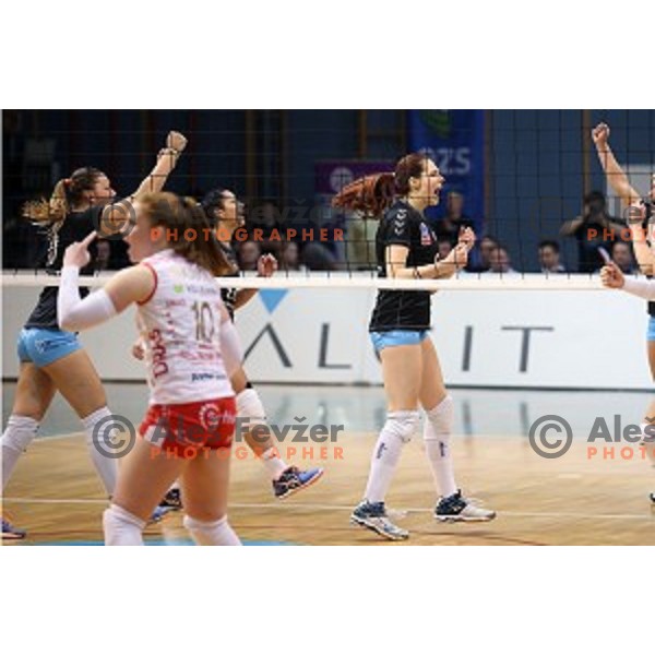 Elena kucej in action in the Final of Slovenian Volleyball Cup between Calcit Volleyball and Nova KBM Branik in Kamnik, Slovenia on January 9, 2016