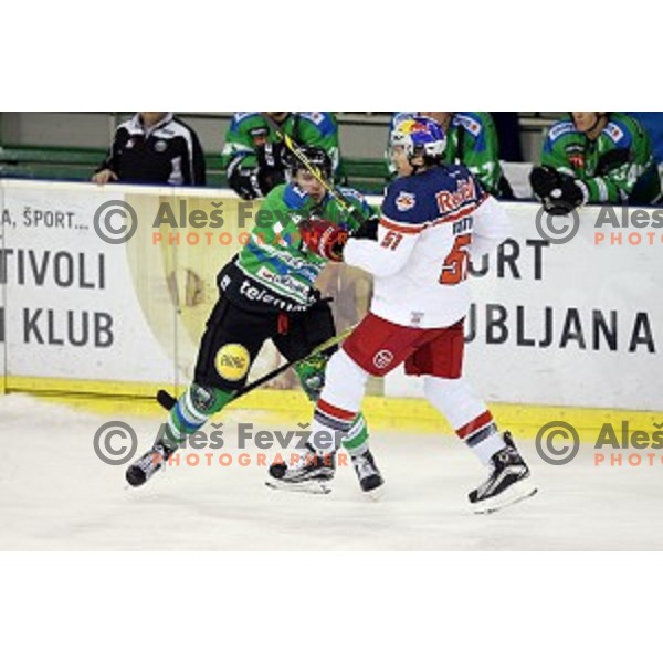 of Telemach Olimpija in action during ice-hockey match Telemach Olimpija - Red Bull Salzburg in EBEL league 2015/2016 in Tivoli Hall, Ljubljana, Slovenia on January 10, 2016